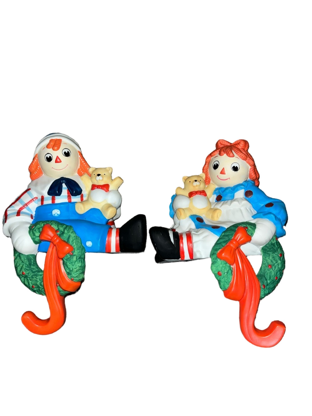 Vintage Flambro 4567 4568 Raggedy Ann Andy Christmas Stocking Mantle Figurines - Picture 2 of 15